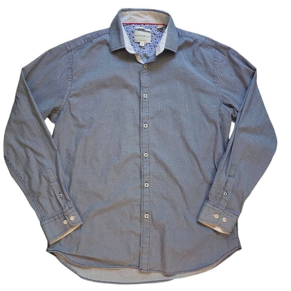 Construct Blue/White Geometric Pattern Button-up Flip Cuffs, Men Size 16.5